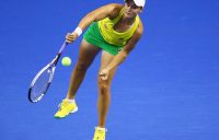 WOLLONGONG, AUSTRALIA - APRIL 21: Ashleigh Barty of Australia serves in her match against Quirine Lemoine of the Netherlands during the World Group Play-Off Fed Cup tie between Australia and the Netherlands at the Wollongong Entertainment Centre on April 21, 2018 in Wollongong, Australia. (Photo by Mark Nolan/Getty Images)