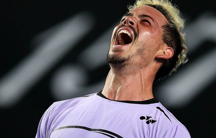 MELBOURNE, AUSTRALIA - JANUARY 17:  Alex Bolt of Australia celebrates winning match point in his second round match against Gilles Simon of France during day four of the 2019 Australian Open at Melbourne Park on January 17, 2019 in Melbourne, Australia.  (Photo by Jack Thomas/Getty Images)