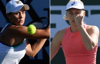 Ash Barty (L) and Daria Gavrilova in action during the second round of Indian Wells (Getty Images)