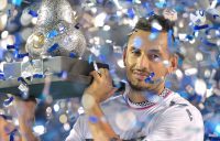 Nick Kyrgios poses with his trophy after winning the ATP tournament in Acapulco, Mexico (Getty Images)