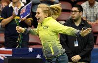 Daria Gavrilova celebrates Australia's 3-2 win over the United States in the Fed Cup World Group first round in February 2019 in Asheville, North Carolina (Getty Images)