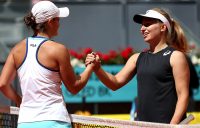 Ash Barty (L) and Daria Gavrilova at net after Barty won their first-round match in Madrid (Getty Images)