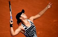 PARIS, FRANCE - MAY 27: Ashleigh Barty of Australia serves during her ladies singles first round match against Jessica Pegula of The United States during Day two of the 2019 French Open at Roland Garros on May 27, 2019 in Paris, France. (Photo by Clive Mason/Getty Images)