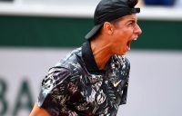 PARIS, FRANCE - MAY 26: Alexei Popyrin of Australia celebrates set point in his mens singles first round match against Ugo Humbert of France during Day one of the 2019 French Open at Roland Garros on May 26, 2019 in Paris, France. (Photo by Clive Mason/Getty Images)