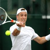 Andrew Harris in action during his victory over Sergiy Stakhovsky in the second round of Wimbledon qualifying (Getty Images)