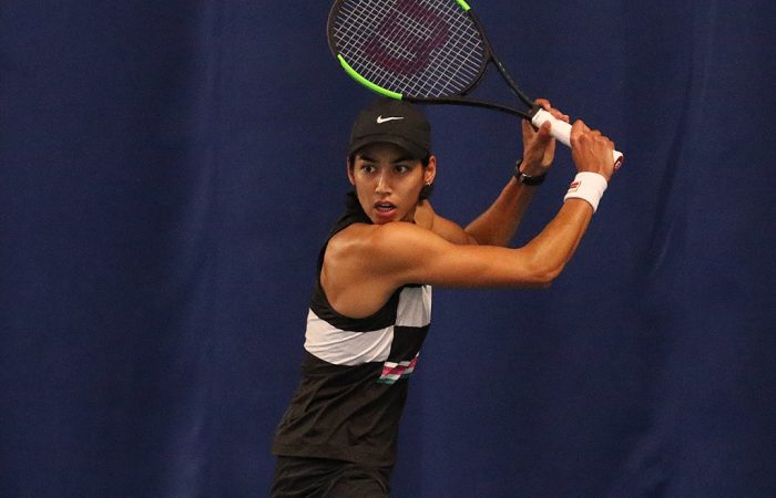 Astra Sharma in action against Kristina Mladenovic in the second round of the WTA tournament in Nottingham (Anthony Aduhene Photography)