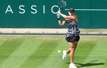 Ash Barty plays a backhand en route to victory over Jennifer Brady in the second round of the Nature Valley Classic in Birmingham (Getty Images)