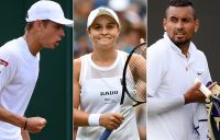 (L-R) Alex de Minaur, Ash Barty and Nick Kyrgios at Wimbledon (Getty Images)