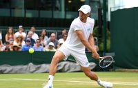 John Millman in action during his third-round loss to Sam Querrey at Wimbledon (Getty Images)