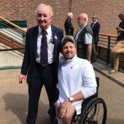 Dylan Alcott (R) and Rod Laver at Wimbledon.