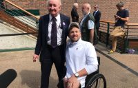Dylan Alcott (R) and Rod Laver at Wimbledon.