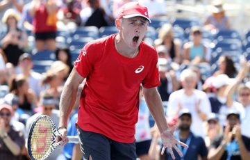 NEW YORK, NEW YORK - AUGUST 30: Alex de Minaur of Australia celebrates victory following his Men's Singles third round match against Kei Nishikori of Japan on day five of the 2019 US Open at the USTA Billie Jean King National Tennis Center on August 30, 2019 in Queens borough of New York City. (Photo by Al Bello/Getty Images)