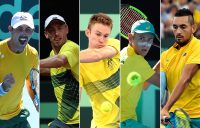 The Australian Davis Cup team of (L-R) Jordan Thompson, John Millman, John Peers, Alex de Minaur and Nick Kyrgios (Getty Images)