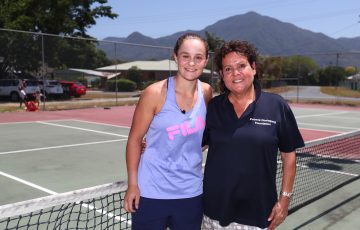 CAIRNS, AUSTRALIA - OCTOBER 09: Ashleigh Barty and Evonne Gollagong Cawley pose at Edmonton Tennis Club during an Indigenous tennis trip on October 09, 2019 in Cairns, Australia. (Photo by Chris Hyde/Getty Images)