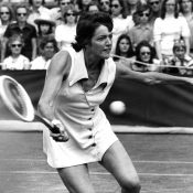 Australian tennis player Margaret Court (nee Smith) in action during a match.  Original Publication: People Disc - HC0454   (Photo by Evening Standard/Getty Images)