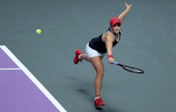 Ash Barty in action during her semifinal victory over Karolina Pliskova at the WTA Finals in Shenzhen (Getty Images)
