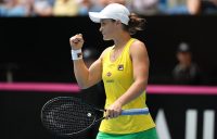 Ash Barty in action during the second singles rubber of Australia's Fed Cup final against France in Perth. (Getty Images)