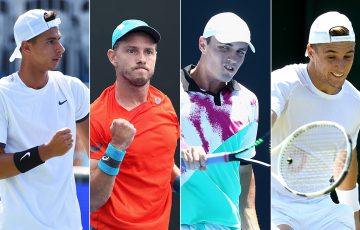(L-R) Alexei Popyrin, James Duckworth, Chris O'Connell and Andrew Harris were Australian men who enjoyed notable rankings improvements in 2019. (Getty Images)