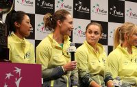 Sam Stosur speaks during the Fed Cup draw ceremony ahead of the Australia v France 2019 final in Perth. (Getty Images)
