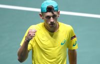 MADRID, SPAIN - NOVEMBER 19: Alex De Minaur of Australia celebrates during Day 2 of the 2019 Davis Cup at La Caja Magica on November 19, 2019 in Madrid, Spain. (Photo by Alex Pantling/Getty Images)