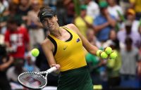 Ajla Tomljanovic celebrates her first singles win for Australia during the 2019 Fed Cup final against France in Perth. (Getty Images).