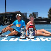 Australian 14/u champions Alexander Despoja (L) and Taylah Preston at Melbourne Park. (Getty Images)