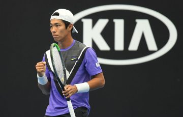 Duckhee Lee in action during the Asia- Pacific Wildcard Play-off in Zhuhai, China. (Photo: Elizabeth Bai/Tennis Australia)