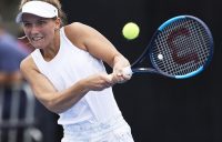 SYDNEY, AUSTRALIA - JANUARY 06: Maddison Inglis of Australia plays a backhand shot against Danielle Collins of the USA during day one of the 2019 Sydney International at Sydney Olympic Park Tennis Centre on January 06, 2019 in Sydney, Australia. (Photo by Brett Hemmings/Getty Images)