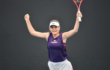 Alana Subasic celebrates her victory in the 12/u Australian Championships girls' final at Melbourne Park. (photo: Elizabeth Bai/Tennis Australia)