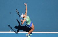Ash Barty serves to Petra Kvitova during her quarterfinal victory over the Czech at Australian Open 2020. (Getty Images)