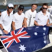 Australia's ATP Cup team of (L-R) Lleyton Hewitt, Chris Guccione, Alex de Minaur, John Millman, John Peers and Nick Kyrgios in Brisbane. (Getty Images)