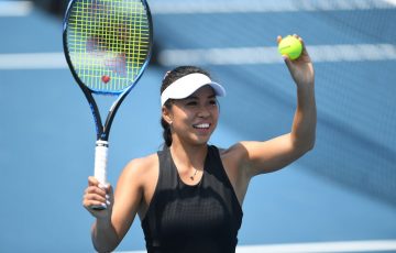 Lizette Cabrera of Australia celebrates her first round win against Caroline Garcia of France during day four at the 2020 Hobart International; Getty Images 