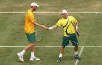Chris Guccione and Lleyton Hewitt compete in a Davis Cup tie at the Geelong Lawn Tennis Club in 2012 Getty Images