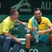 Llleyton Hewitt and Nick Kyrgios at the 2019 Davis Cup final in Madrid; Getty Images 