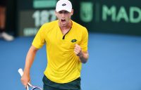 SPIRITED: John Millman celebrates his sensational victory against Brazil's Thiago Seyboth Wild. Picture: Getty Images