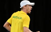 FIRED UP: John Millman celebrates his hard-fought Davis Cup victory against Brazil's Thiago Monteiro. Picture: Getty Images