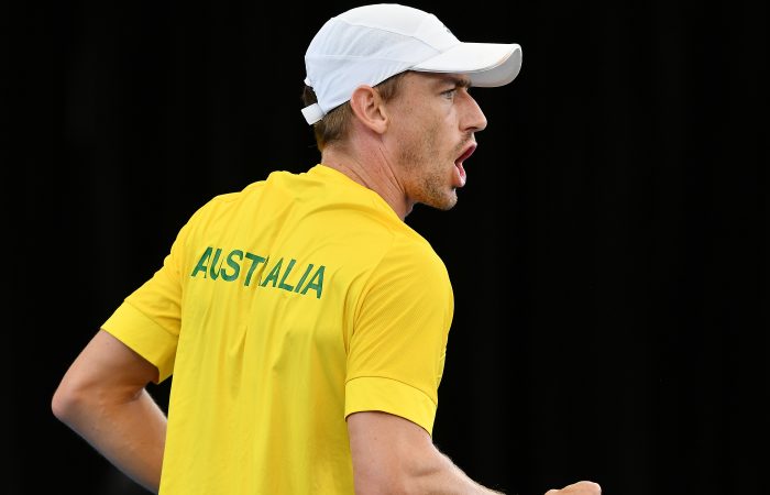 FIRED UP: John Millman celebrates his hard-fought Davis Cup victory against Brazil's Thiago Monteiro. Picture: Getty Images FIRED UP: John Millman celebrates his hard-fought Davis Cup victory against Brazil's Thiago Monteiro. Picture: Getty Images