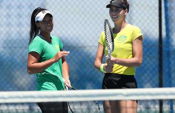 Priscilla Hon and Ajla Tomljanovic practice ahead of the 2019 Fed Cup final in Perth; Getty Images 