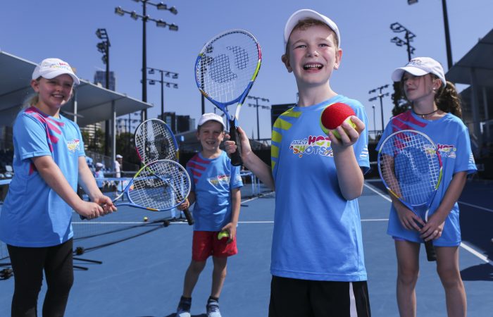 MELBOURNE, AUSTRALIA - JANUARY 22:  ANZ Hot Shots kids on court 7 during day nine of the 2019 Australian Open at Melbourne Park on January 16, 2019 in Melbourne, Australia.  (Photo by Tracey Nearmy/Getty Images For Tennis Australia)