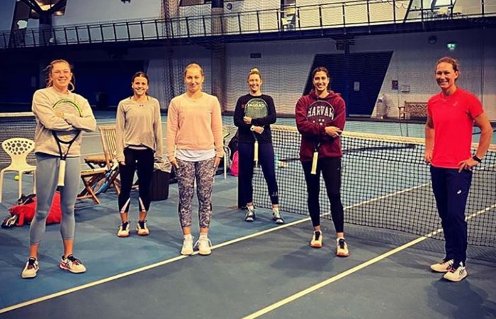TRAINING PARTNERS: Ellen Perez, Samantha Harris, Daria Gavrilova, Storm Sanders, Jaimee Fourlis and Sam Stosur at Melbourne's National Tennis Centre. Picture: Instagram