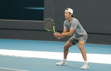 Jason Kubler in action at the UTR Pro Tennis Series event final in Brisbane.