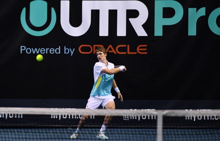 IMPROVED: Marc Polmans in action during the UTR Pro Tennis Series. Picture: Tennis Australia