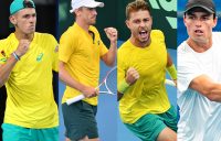AUSSIES: Alex de Minaur, John Millman, James Duckworth and Christopher O'Connell play at the US Open on day two.
