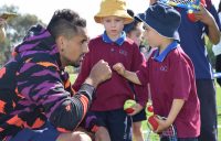 Nick Kyrgios at a school visit in Canberra. Picture: Twitter