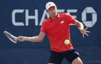 FOCUSED: John Millman lines up a forehand during his second round match at the US Open. Picture: Getty Images