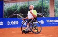 CHAMPION: Dylan Alcott celebrates his singles win at the French Riviera Open. Picture: Gregory Picoud, Twitter