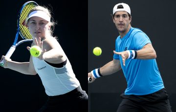 CHAMPIONS: Daria Gavrilova and Thanasi Kokkinakis in action at this week's UTR Pro Tennis Series in Melbourne. Pictures: Tennis Australia