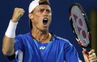 TRUE GRIT: Lleyton Hewitt celebrates his late-finishing victory against Marcos Baghdatis at Australian Open 2008. Picture: Getty Images