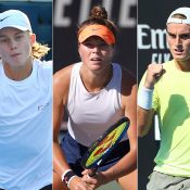 (L-R) Dane Sweeny, Olivia Gadecki and Tristan Schoolkate were first-round winners in Australian Open 2021 qualifying.