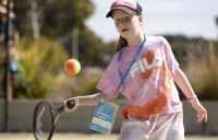 A student from the Olivia Rich Tennis School in Torquay taking part in the AO Holiday Program. Picture: Fiona Hamilton, Tennis Australia